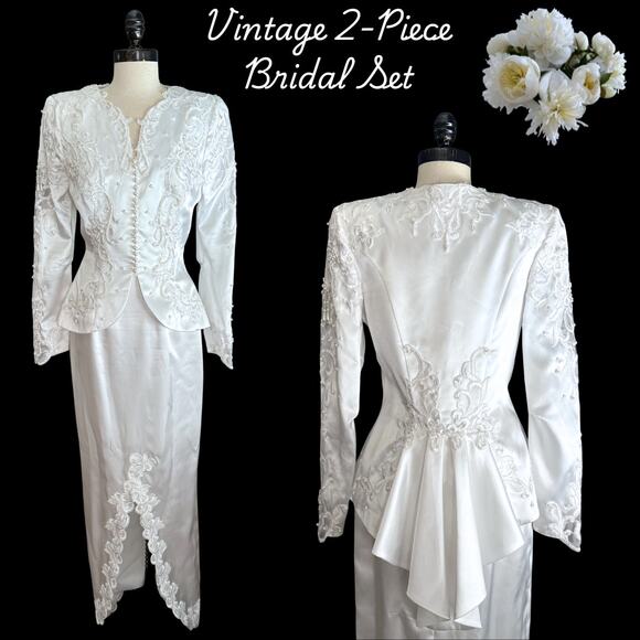 Vintage 2-Piece Wedding Bridal Set Victorian Romantic Peplum SteamPunk Bustle - Picture 1 of 12